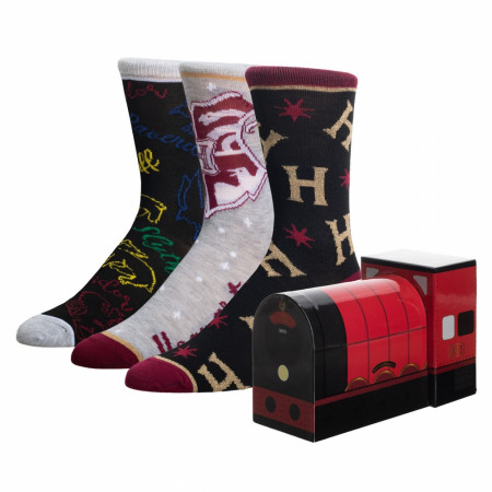 Harry Potter 3-Pair Pack Crew Socks Train Novelty Box Set